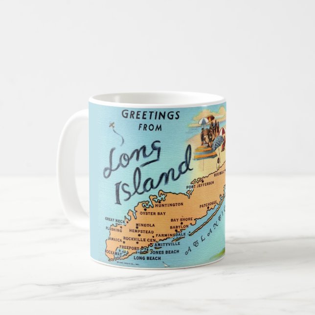 Café Caneca com Mapa Antigo de Long Island (Frente Esquerda)