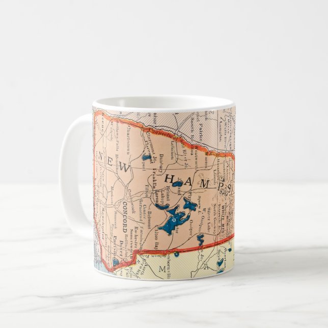 Café Caneca com Mapa Antigo de New Hampshire (Frente Esquerda)