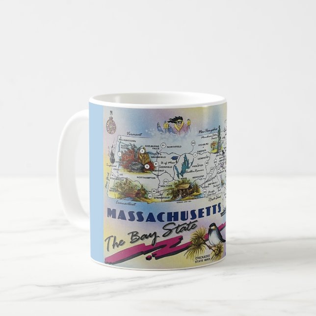 Café Caneca com Mapa de Massachusetts (Frente Esquerda)