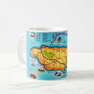 Café Caneca com Mapa de Postais da Jamaica