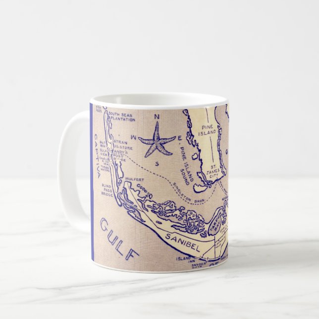 Café Caneca com Mapa de Sanibel Captival Flórida (Frente Esquerda)