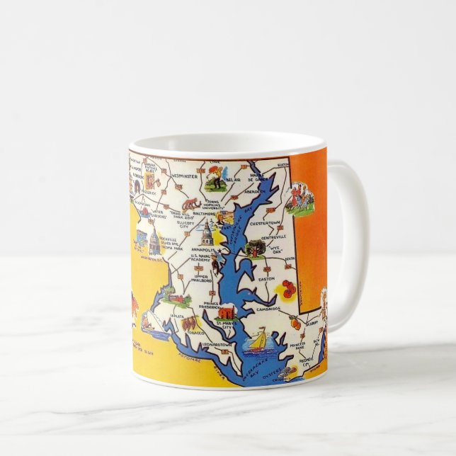 Café Caneca com Mapa do Postcard de Maryland (Frente Esquerda)