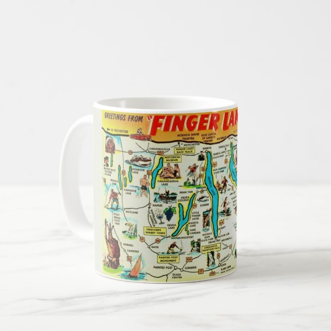 Café Caneca com Mapa dos Finger Lakes de NY (Frente Esquerda)