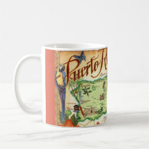 Café Caneca com Mapa Ilustrado de Porto Rico