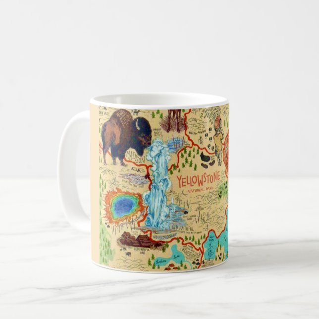 Café Caneca com Mapa Ilustrado de Yellowstone (Frente Esquerda)