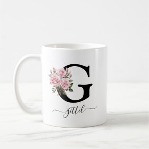 Café Caneca com Monograma de Floral de Flores Rosas Cor