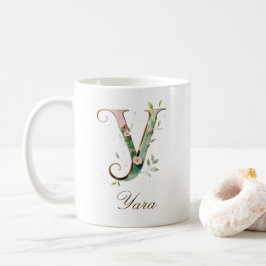 Café Caneca com Monograma de Letra Y Floral em Ouro Ele