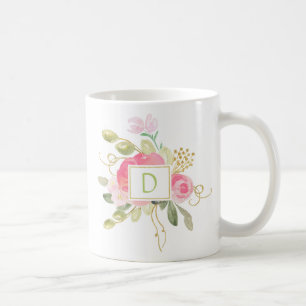 Café Caneca com Monograma de Rosas Cor-de-Rosa Brilho D
