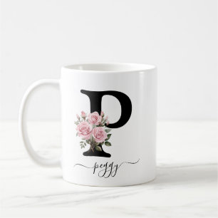 Café Caneca com Monograma Floral de Rosas Cor-de-Rosa L
