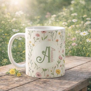 Café Caneca com Monograma Personalizado de Flores Silve