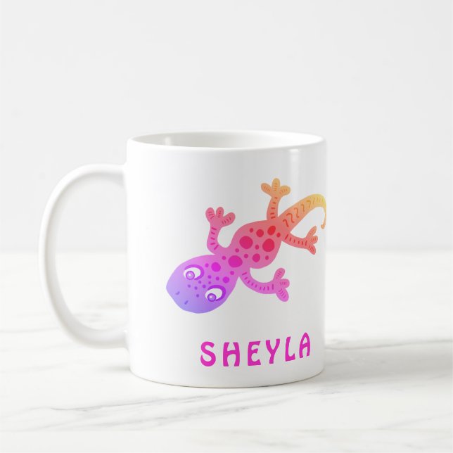 Café Caneca com Nome de Lagartixa Geco Rosa Fofa para M (Esquerda)