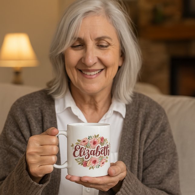 Café Caneca com Nome Floral Elizabeth – Flores de Peôni (Criador carregado)