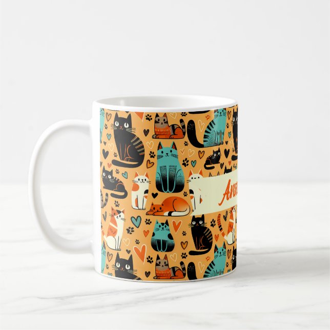 Café Caneca com Nome Personalizado de Amante de Gatos,  (Esquerda)