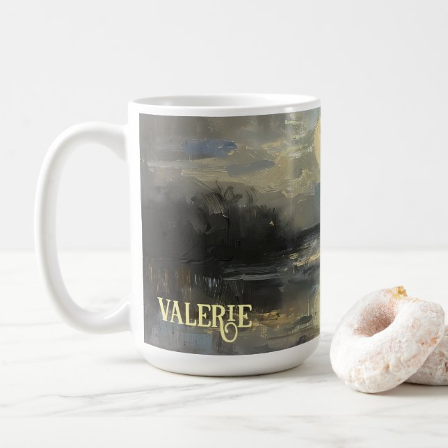 Café Caneca com Nome Personalizado de Paisagem em Aquar (Com Donut)