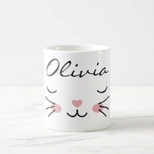 Café Caneca com Nome Personalizado Gato Kawaii Cara de 