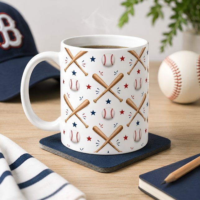 Café Caneca com Padrão Clássico de Beisebol Presente pa (Criador carregado)
