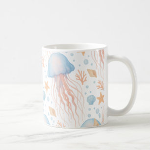 Café Caneca com padrão de Água-viva e Elementos do Ocea