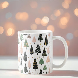 Café Caneca com Padrão de Árvore de Natal Rosa Moderna