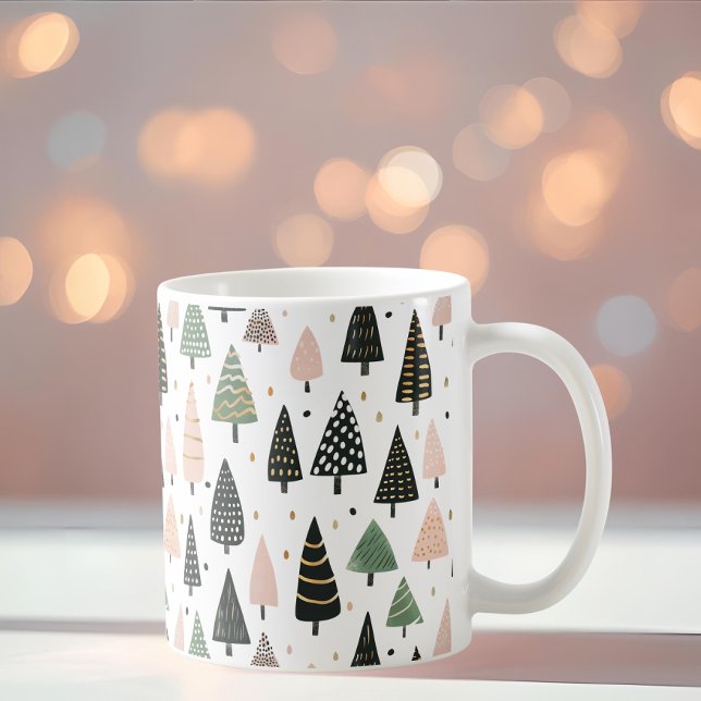 Café Caneca com Padrão de Árvore de Natal Rosa Moderna (Criador carregado)