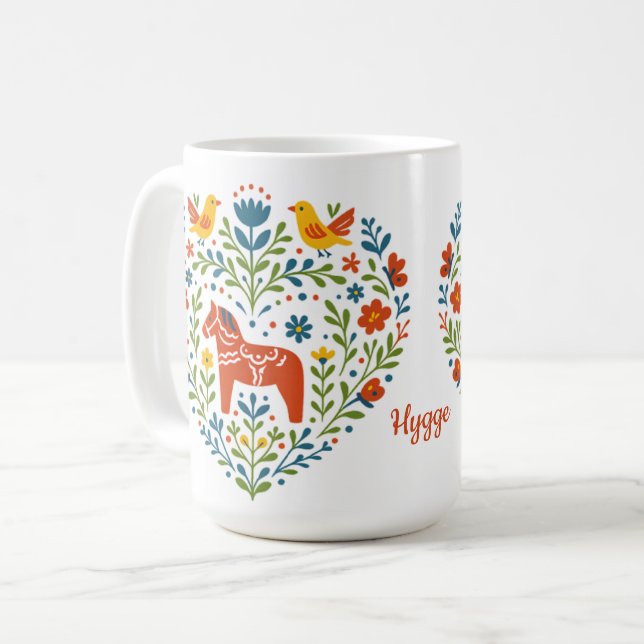 Café Caneca com Padrão de Coração de Arte Popular de Ca (Frente Esquerda)