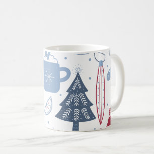 Café Caneca com padrão de elementos natalinos cinza azu