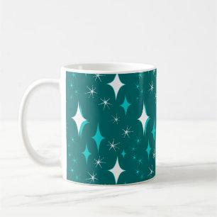 Café Caneca com Padrão de Estrela em Verde Água e Branc