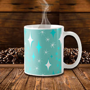 Café Caneca com Padrão de Estrela em Verde-Azul e Branc