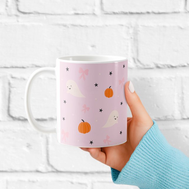 Café Caneca com padrão de fantasma cor-de-rosa fofo de  (Criador carregado)