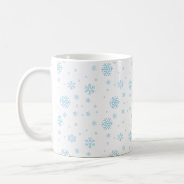 Café Caneca com Padrão de Floco de Neve Azul Caprichoso (Esquerda)