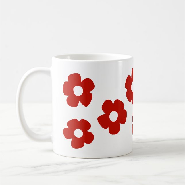 Café Caneca com padrão de flor vermelha desenhada à mão (Esquerda)