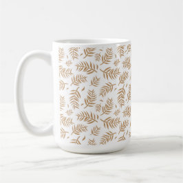 Café Caneca com Padrão de Folha Botânica em Ouro Elegan