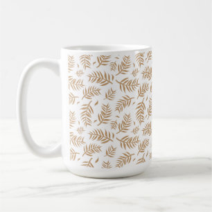 Café Caneca com Padrão de Folha Botânica em Ouro Elegan