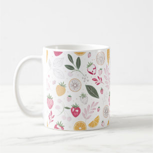 Café Caneca com padrão de frutas cítricas e morango