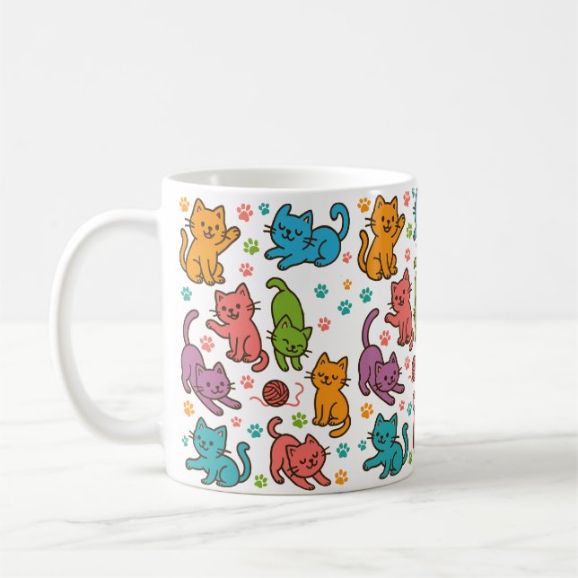 Café Caneca com Padrão de Gatos de Desenho Animado Colo (Esquerda)