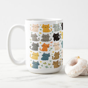Café Caneca com Padrão de Gatos de Desenho Animado Colo