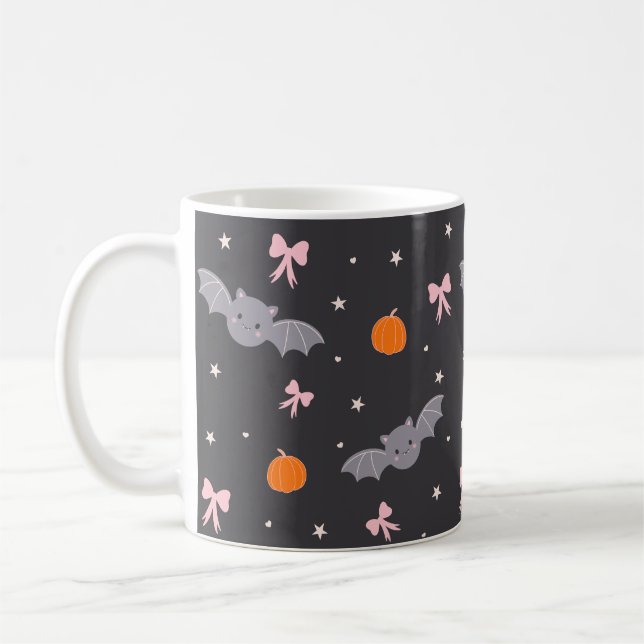 Café Caneca com Padrão de Morcego Preto de Halloween Fo (Esquerda)