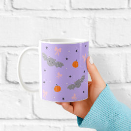 Café Caneca com padrão de morcego roxo de Halloween fof