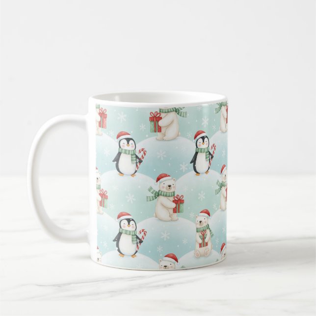 Café Caneca com Padrão de Natal de Ursos Polares e Ping (Esquerda)