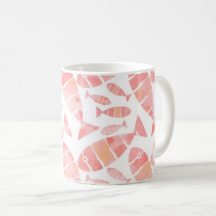 Café Caneca com Padrão de Peixes em Aquarela Rosa e Cor