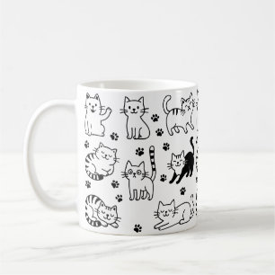 Café Caneca com padrão engraçado de gato preto e branco