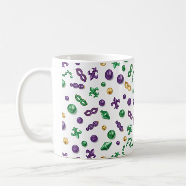 Café Caneca com Padrão Festivo de Mardi Gras (Esquerda)