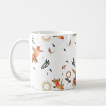 Caneca com Padrão Floral de Beija-flor de Outono