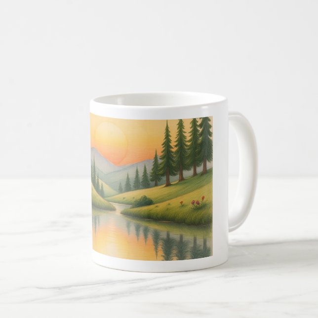 Café Caneca com paisagem de montanha (Frente Esquerda)