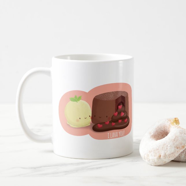 Café Caneca com Piada de Bolo de Chocolate Derretido 'E (Com Donut)