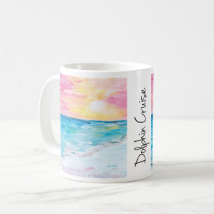 Café Caneca com Pintura do Cruzeiro de Golfinhos ao Pôr