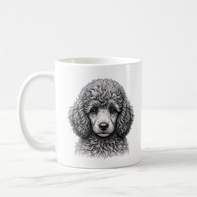 Café Caneca com Retrato de Cachorrinho Poodle Tímido (Esquerda)