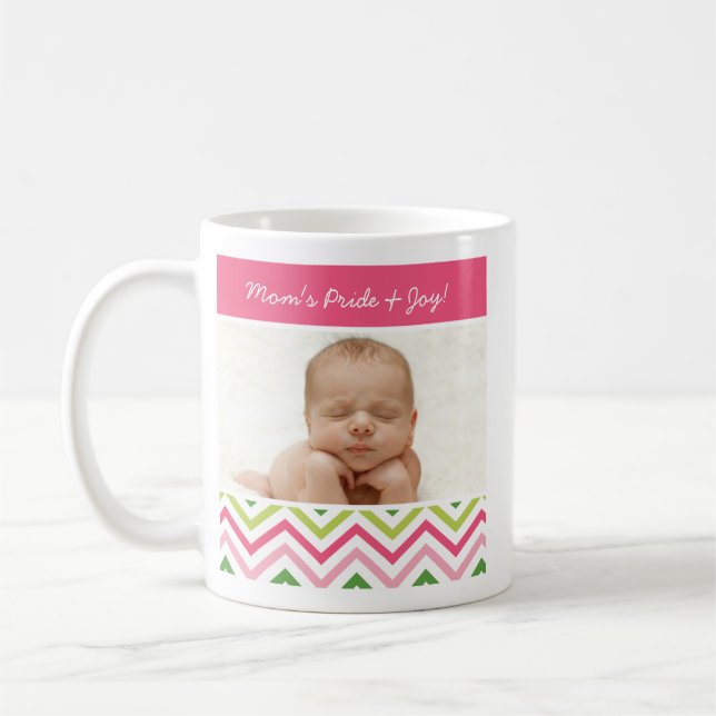 Café Caneca cor-de-rosa e verde da foto de Chevron (Esquerda)