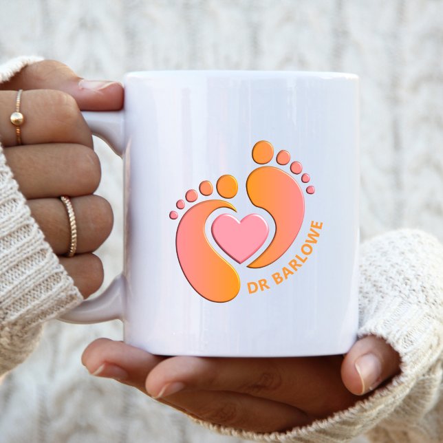 Café Caneca Coração com Pezinhos de Bebê Laranja Rosa (Criador carregado)