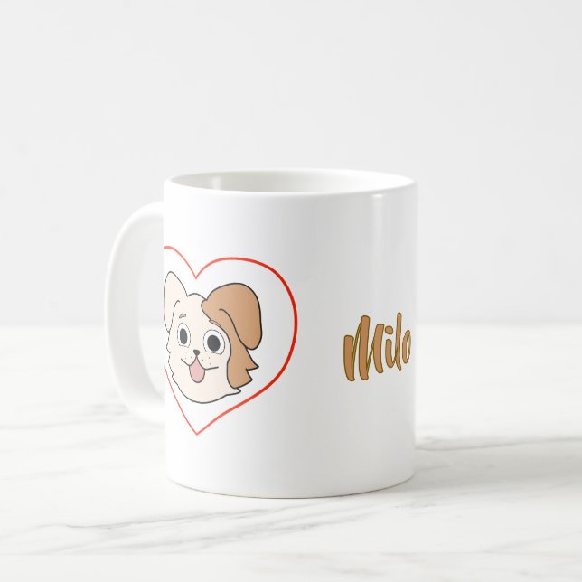 Café Caneca Coração de Cachorrinho Kawaii - Presente pa (Frente Esquerda)