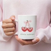 Caneca Coração de Cereja Vermelha e Rosa Fofa e Fe